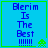 Blue background with green border displays text 'Berim Is The Best !!!!!' and a small green pixelated alien on the right.
