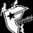 Black-and-white animated icon shows a stylized figure holding a flag with a star, displaying text changes across frames.