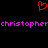 Red pixelated heart symbol above pink text reading 'christopherchristopher' on black background.