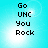 Pixelated text 'Go UNC You Rock' on a light blue background with white circular highlights, displayed in four identical quadrants.