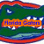 Green alligator head with red outline and white teeth, orange text box reading 'Florida Gators' on left side, blue text box reading 'Florida Gators' on right side.