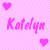Pixelated pink text "Katelyn" appears twice on a checkered background with four heart symbols, all in static display.