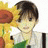 A 48x48 pixel buddy icon featuring a cartoon character with brown hair holding a sunflower, next to text reading "Anime IM" and "COM" on a black background.