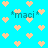 Pixelated cyan background with repeating peach hearts and four instances of "*maci*" text in teal, each surrounded by small stars.
