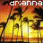 repeated images showing a person in swimwear against a sunset background with palm trees, overlaid with pixelated text reading "Adrianna"