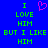 Blue background with green pixelated text reading 'I LOVE HIM BUT I LIKE HIM' and a pink pixelated heart symbol above the text.