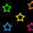 Five pixelated star-shaped icons in green, orange, yellow, blue, and pink arranged on a black background.