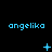 Pixelated blue text 'angelika' repeated across a black background with animated star and dot patterns changing in sequence.