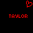 Red pixelated heart symbol above two instances of the name "TAYLOR" in red block letters on a black background.
