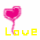 Two pixelated heart-shaped icons with 'Love' text below, one in yellow and pink tones, the other entirely pink.