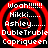 Four identical red spiral patterns with white text on black background, each containing 'Woah!!!!!!', 'Nikki.....', 'Ashley.', 'DubleTruble', and 'Capriqueen' in pixelated font.