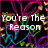 Pixelated icon with black background, colorful heart outlines in pink, blue, green, and yellow, overlaid text reading "You're The Reason I Draw Hearts On My Papers".