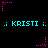Pixelated cyan text 'KRISTI' with pink star-shaped animations on a black background, repeated in two with dotted lines and star trails