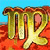 Pixelated static icon featuring large stylized yellow-gold lettering on a red-orange background with blue sky above, rendered in low-resolution 256x256 pixels.