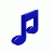 Nine blue musical note icons arranged in a on white background, each with distinct orientation and perspective