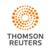Circular pixelated icon with brown and beige tones resembling a donut, below which is gray text reading THOMSON REUTERS on two lines.