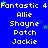 Blue background with white text listing names and 'Fantastic 4' repeated in a pattern, green stars scattered throughout