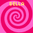 Four identical pink spiral patterns arranged in a , each with yellow text reading "BELLA" at the top against a solid pink background