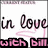 Pixelated text reads 'in Love' with a pink squiggly line, 'with' in pink on black, and 'Bill' in pink on black against a white background.
