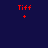 Red pixelated text on dark blue background reads "Tiff + Tyler = True Love" with a light gray rectangle in the bottom right corner.