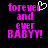 Pixelated text in bright pink on black background with a white heart symbol replacing the 'o' in forever.