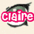Six identical anime-style eyes with green irises and black pupils, each overlaid with the name 'claire' in distinct colored outlines.
