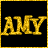 Animated contact sheet showing three frames of a golden glittery "AMY" text icon with black background and gold border, displayed in 2x2 grid layout.