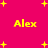 Bright pink background with scattered yellow plus signs and four instances of the text 'Alex' in pixelated yellow font.
