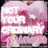 A pink-themed animated icon shows a figure in a pink dress with a white star accessory, displaying text "NOT YOUR ORDINARY princess" in pixelated and cursive fonts.