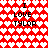 Red pixelated background with white and pink hearts, four identical text blocks reading "I LOVE TYLOR" in black block letters.