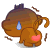 Pixelated brown creature with blue teardrop eye, pink heart-shaped marking on back, and small dark protrusion on head.