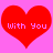 Two red heart shapes on a pink background with 'with You' text in light purple inside each heart.