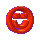 A 5x5 contact sheet of animated frames showing a red circular icon with a smiling face rotating through multiple angles against a gray background.