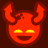 A 4-frame contact sheet of a pixelated red devil emoji with glowing yellow eyes and horns, displayed on a dark brown background with one gray transparency placeholder.
