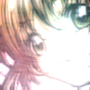 Anime-style character with brown hair and green eyes, partially cropped, wearing a pink top with white accents.