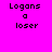 Pixelated text 'Logans a loser' on bright pink background with blue horizontal bars appearing in different positions across frames.