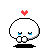 A 3x3 contact sheet of pixel art frames showing a white skull character with blue tears and red hearts above its head, arranged in three rows of three frames each on a gray background.