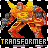 Pixelated animated contact sheet showing two frames of a Transformer character in motion with yellow text below.