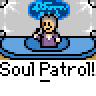 Animated contact sheet of a pixel art character in various poses with text and speech bubbles, displayed across multiple frames on a gray background.