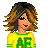 Pixel art avatar of a woman with brown and black hair wearing a yellow shirt with green 'AE' text, green pants, and yellow high-heeled boots holding a yellow handbag.