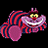 Pixel art contact sheet showing five frames of an animated Cheshire Cat character with striped body, yellow eyes, and wide grin across different poses and expressions.