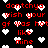 Red pixelated text on black background with white heart symbols scattered throughout, repeating phrases about a girlfriend's attractiveness.