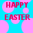 Pixelated text 'HAPPY EASTER' in red on a blue background with pink circles, animated to shift horizontally.