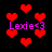 Pixelated red hearts float against a black background with repeated purple text reading "Lexie<3" in four locations.