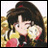 A pixelated anime-style character with long dark hair and red accents holds a glowing yellow object against a blurred background, paired with stylized text on the right side of the image.