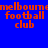 Blue background with orange pixelated text reading 'melbourne football club' in two identical horizontal , each containing three repetitions of the text