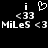 Pixelated black-and-white icon with repeated text and symbols arranged in two horizontal sections, featuring 'i', '<33', 'MiLeS', and '<3' elements.
