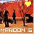 A 49x49 pixel animated contact sheet showing two frames of a Maroon 5-themed buddy icon with stick figures dancing against an autumnal background and heart symbols changing color.
