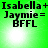 Green background with black text reading "Isabella+Jaymie= BFFL" in four identical , each containing a bright white circular light effect