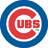 A static image featuring a blue and red Chicago Cubs logo with 'Cubs' text inside the C, surrounded by green foliage background.